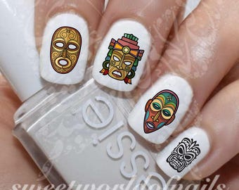 Tribal Mask Nail Art Magic water decals Gothic nails