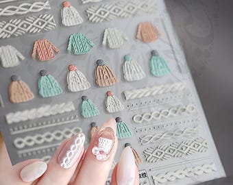Patrón de suéter 5D Sombrero Pegatinas navideñas para uñas