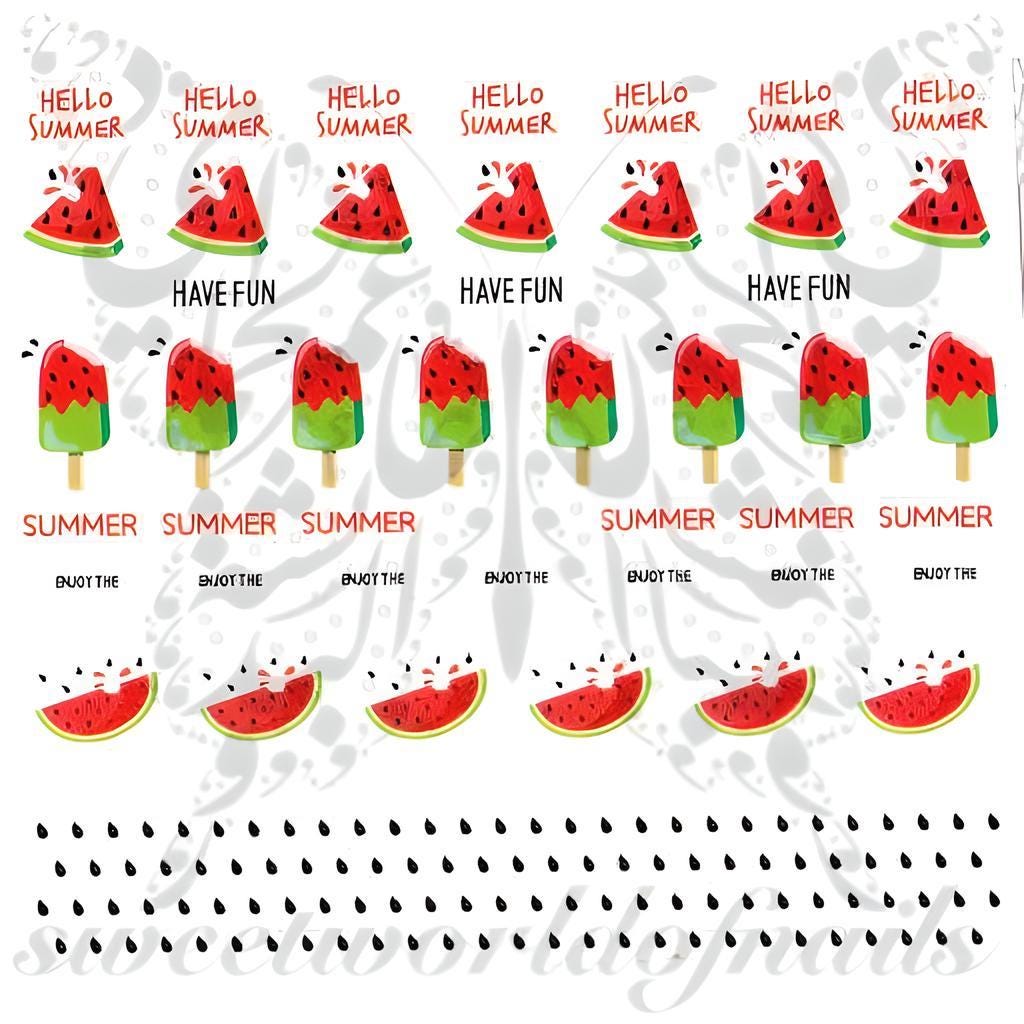 Watermelon Nail Art Summer Ice cream Water Decals