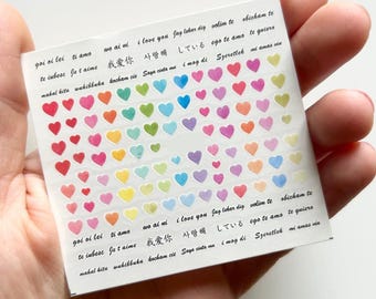 Calcomanías de agua con corazones de colores para uñas de San Valentín