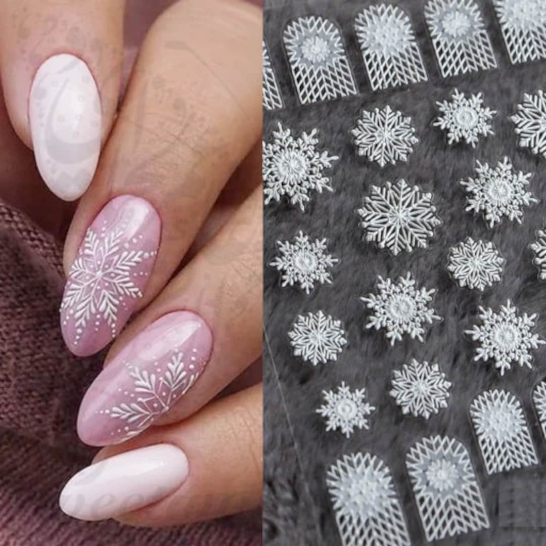 5D White Snowflakes Christmas Nail Art Stickers Etsy