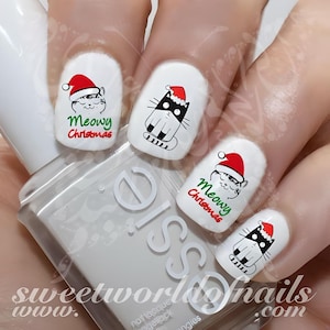 Meowy Christmas Nails Cat Water Decals