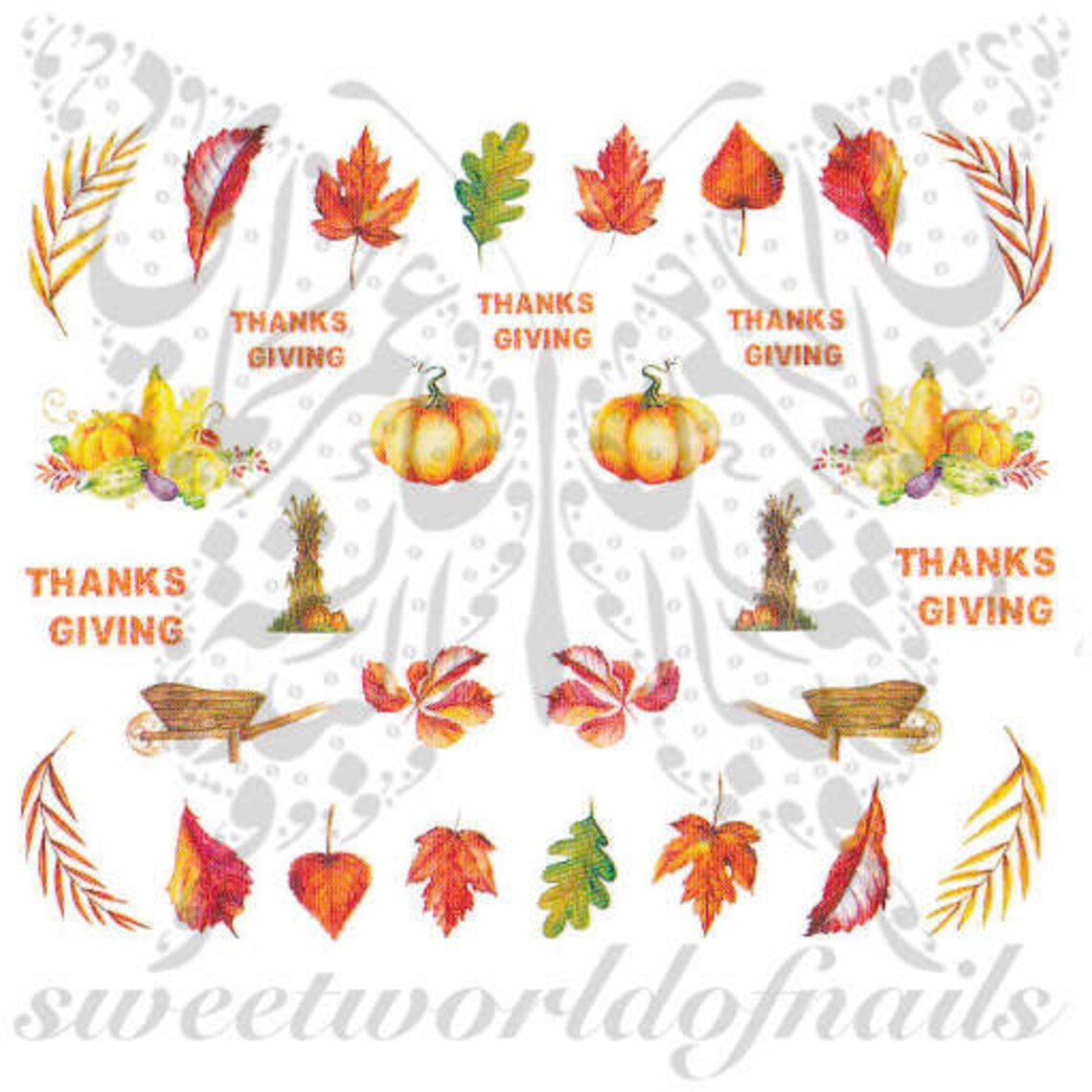 Thanksgiving Nails Pumpkin Leaves Nail Water Decals - Etsy