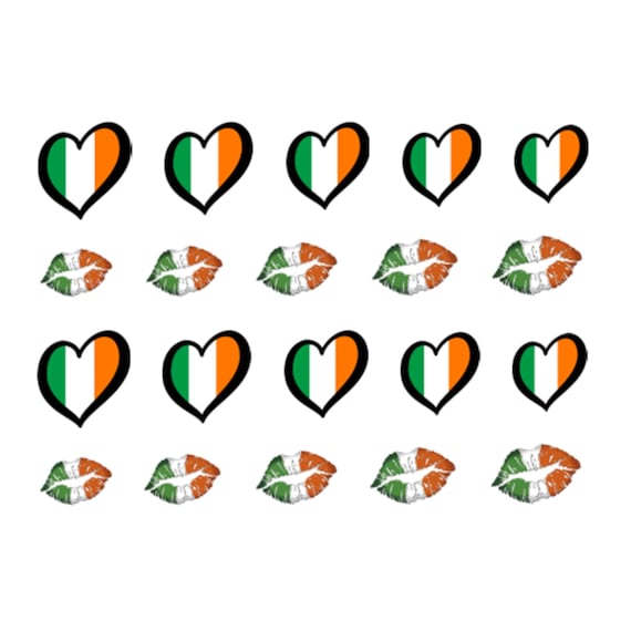 Saint Patrick's day Irish Hearts Lips Nail Art Water Decals