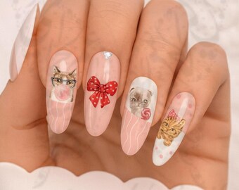 Kawaii Cat Nail Stickers: Girly Cartoon DIY Manicure