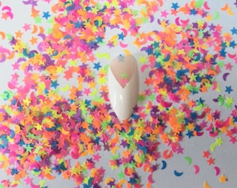 Stars Moon Nail Art Neon Colorful Confetti Glitter