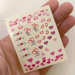 Valentine Nail Art Pink Red Hearts water decals