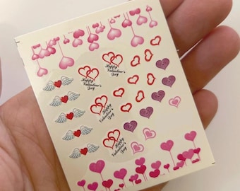 Calcomanías de agua con corazones rojos y rosados para decoración de uñas de San Valentín