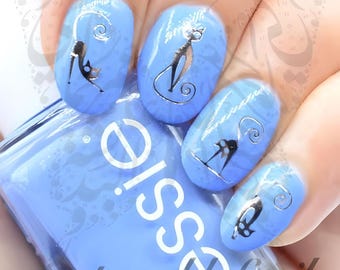Silver Cat Nail Art Water Decals