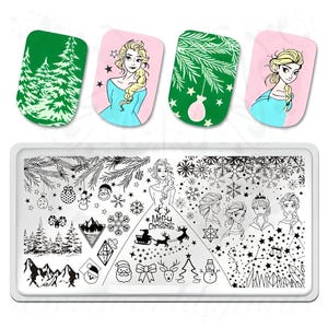 Kerstcartoon nagelstempelplaat