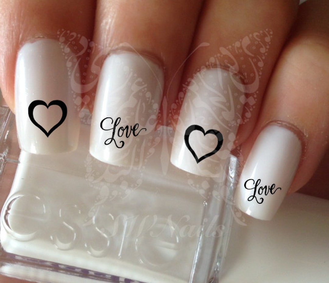 Nail Art Love Word Black Heart Valentine's Days Nail Water - Etsy Nail Art Love Word Black Heart Valentine's Days Nail Water - Etsy