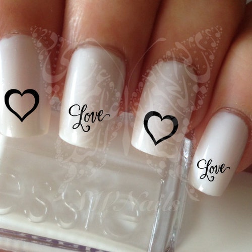 Nail Art Love Word Black Heart Valentine's Days Nail Water Etsy
