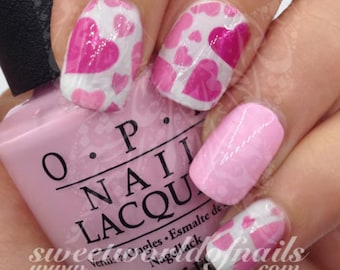 Valentinstag Nail Art Pink Herzen Wasser Full Wraps
