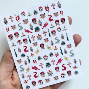 Halloween Nails Frida Skull Stickers