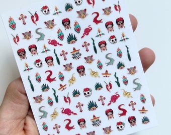 Halloween Nails Frida Skull Stickers