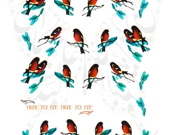 Red Bird Nail Art Decals