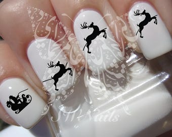 Christmas Nail Art Santa Sleigh Reindeers water decals