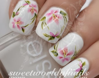 Pink Flowers Nail Art Water Decals