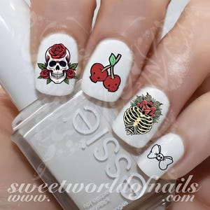 Halloween Nail Art Floral Skulls Roses Nail Water Decals