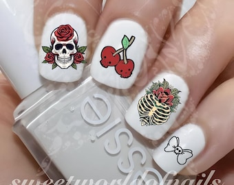 Halloween Nail Art Floral Skulls Roses Nail Water Decals