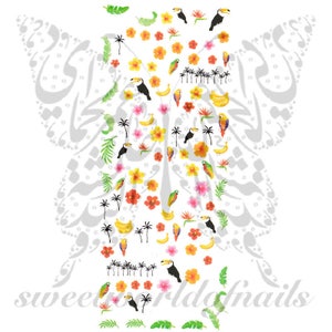 Tropical Nail Art Birds flowers Water Decals