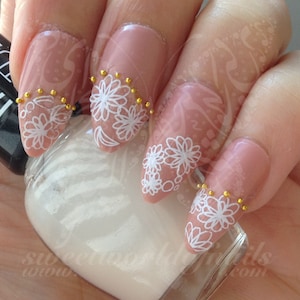 White Flowers Nail Art Water Decals