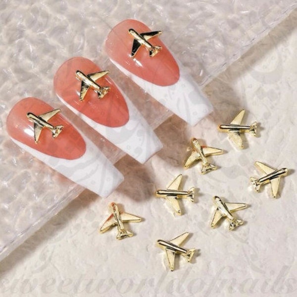 3d Gold Airplane Nail Art Decoration charms / 2pcs