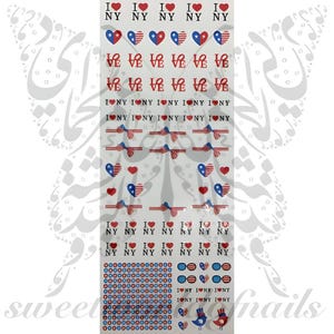 4th of July Nail Art I love New York American Flag decals