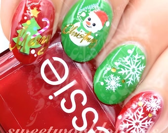 Christmas Nails Snowman Tree Snowflakes Water Decals