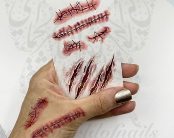 Halloween Narbe Tattoo Stitches Tattoo für Gesicht und Körper /2 Bögen