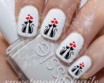 Stickers Décalcomanie Nail Art Chats Et Cœurs Pour Saint-Valentin - Accessoire Ongles Neuf