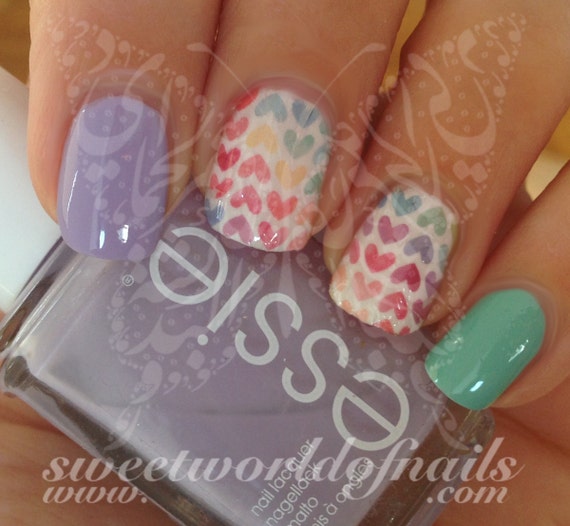 Rainbow Hearts Nail Art Water Full Wraps - Etsy Rainbow Hearts Nail Art Water Full Wraps - Etsy
