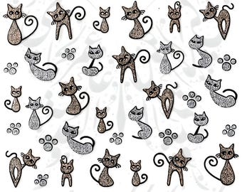 Glittery Silver Gold Cat Nail Stickers