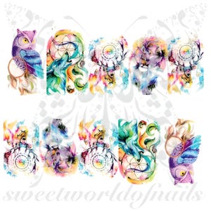 Dreamcatcher Nail Art Owl water decals