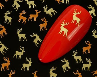 Gold & Copper Reindeer Nail Charms: Christmas Nail Art Decorations