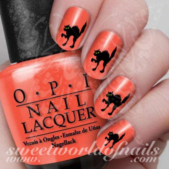 Halloween Nails Scary Cat Nail Water Slides Etsy