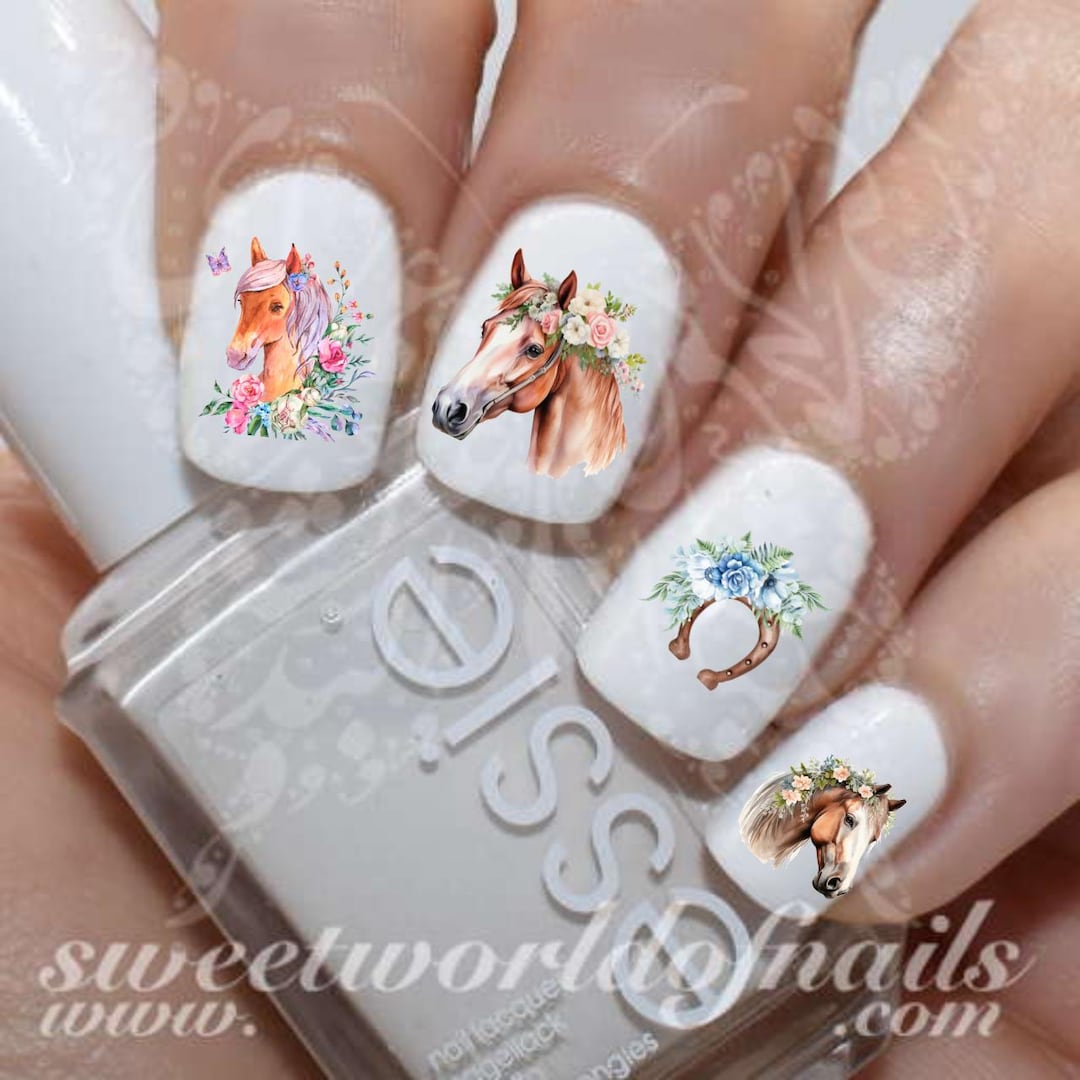 Floral Horse Horseshoe Nail Art Water Decals - Etsy, image size:1080x1080