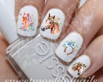 Floral Horse Horseshoe Nail Art Water Decals