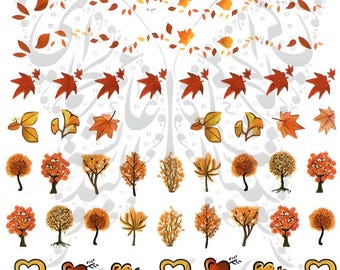Autumn Leaves and Trees Nail Art Water Slides
