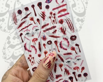 Pegatinas de uñas con sangre y cicatrices para Halloween