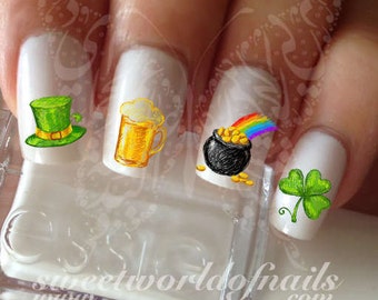 Saint Patrick's Day Nail Art Clover Shamrock Beer Hat treasure Water Decals