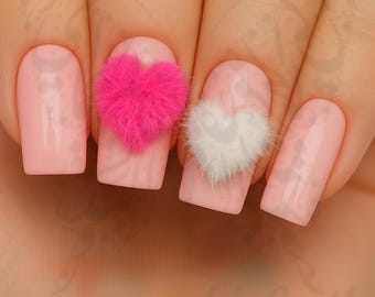 Magnetic Heart Pom Pom Fluffy Charms 3D Nail Art / 2pcs