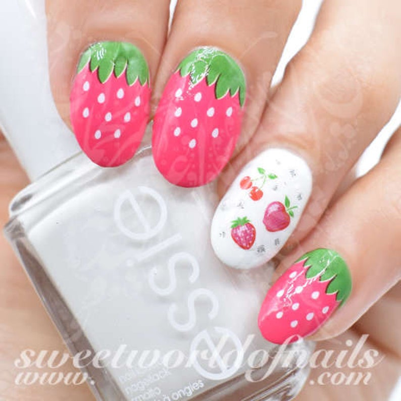 Strawberry Nail Art Nail Water Decals Wraps image 0