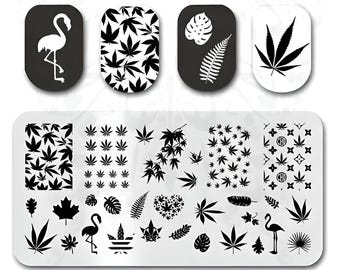 Leaves Flamingo Nail Art Stamping Plate