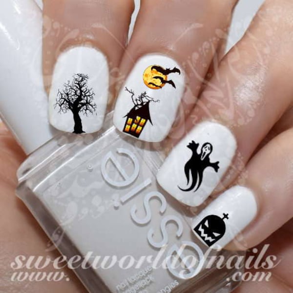 Halloween Nail Art Tree Ghost Bats Nail Water Decals Transfers Wraps
