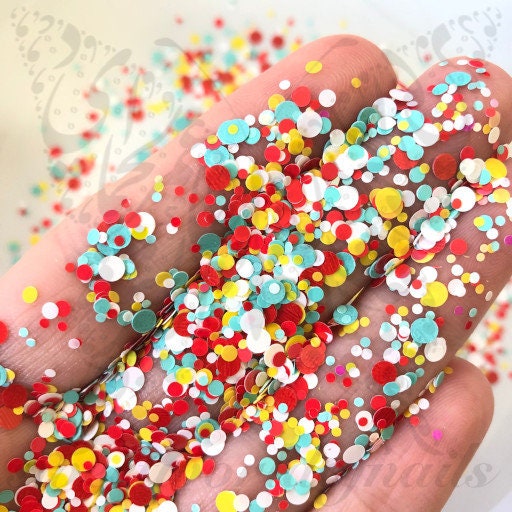 Confetti Party Nails, Hot Pink Blue Yellow Chunky Glitter…