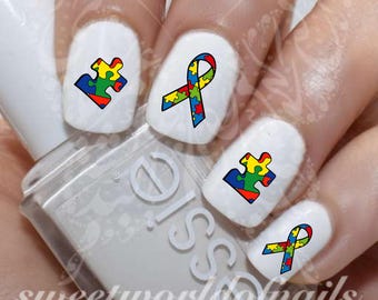 Autism Nail Art Awareness Ribbon Water Decals