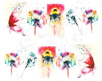 Rainbow Dandelion Nail Water Decals
