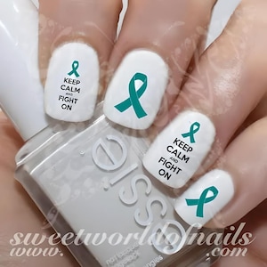 Ovarian cancer Awareness Teal Ribbon Nail Art Water Decals Slides