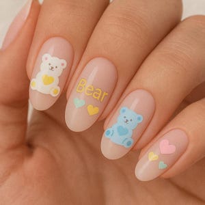 Colorful Teddy Bear Hearts Nail Art Stickers